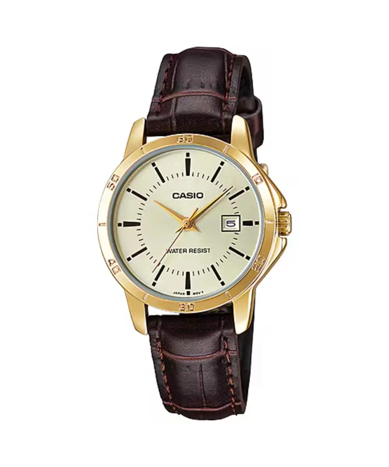 Casio Women’s Gold-Tone Watch with Brown Leather Band and Champagne Dial - LTP-V004GL-9AUDF