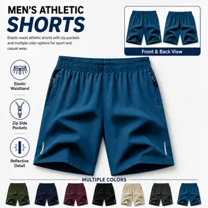 Men’s quick-dry athletic shorts, men’s apparel, slim fit design, solid color, breathable style, features zippered pockets and adjustable straps, available in various sizes, suitable for use in gyms and for everyday outdoor activities