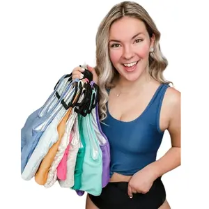 Women's Coral Reef Sunset Hughes Feelin Good Knotted Ribbed Stretchy Tankini Swim Top, Multi-Color Tankini Swimwear Outfit