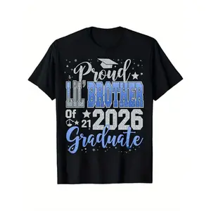 Little Brother Graduation Shirt Comfortable Cotton Tee for Teen Boys and Girls Casual Year of Graduation Print Machine Washable Crew Neck Unisex 2026 Black TShirt