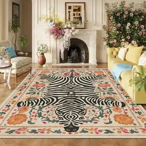 Vintage Zebra Pattern Foldable Rug, Non-slip Soft Floor Mat, Decorative Carpet for Home Living Room Bedroom Hotel Dormitory