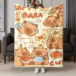 Adorable Capybara Flannel Cozy Blanket, Soft Plush Design, Perfect for Sofa Bed Party, Large Thickened, Ideal Gift