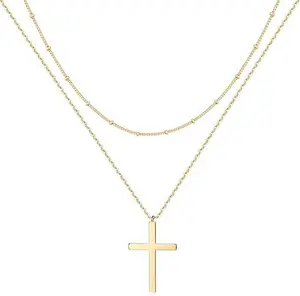 Fettero Layered Heart Necklace Pendant Handmade Dainty Gold Choker Arrow Bar Layering Long Necklace for Women