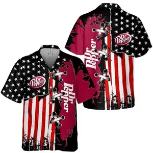 Dr Pepper American Flag Hawaiian Shirt, Dr Pepper Style Tropical Short Sleeve Shirt, Summer Aloha Button Down Shirt, Gift for Him or Her