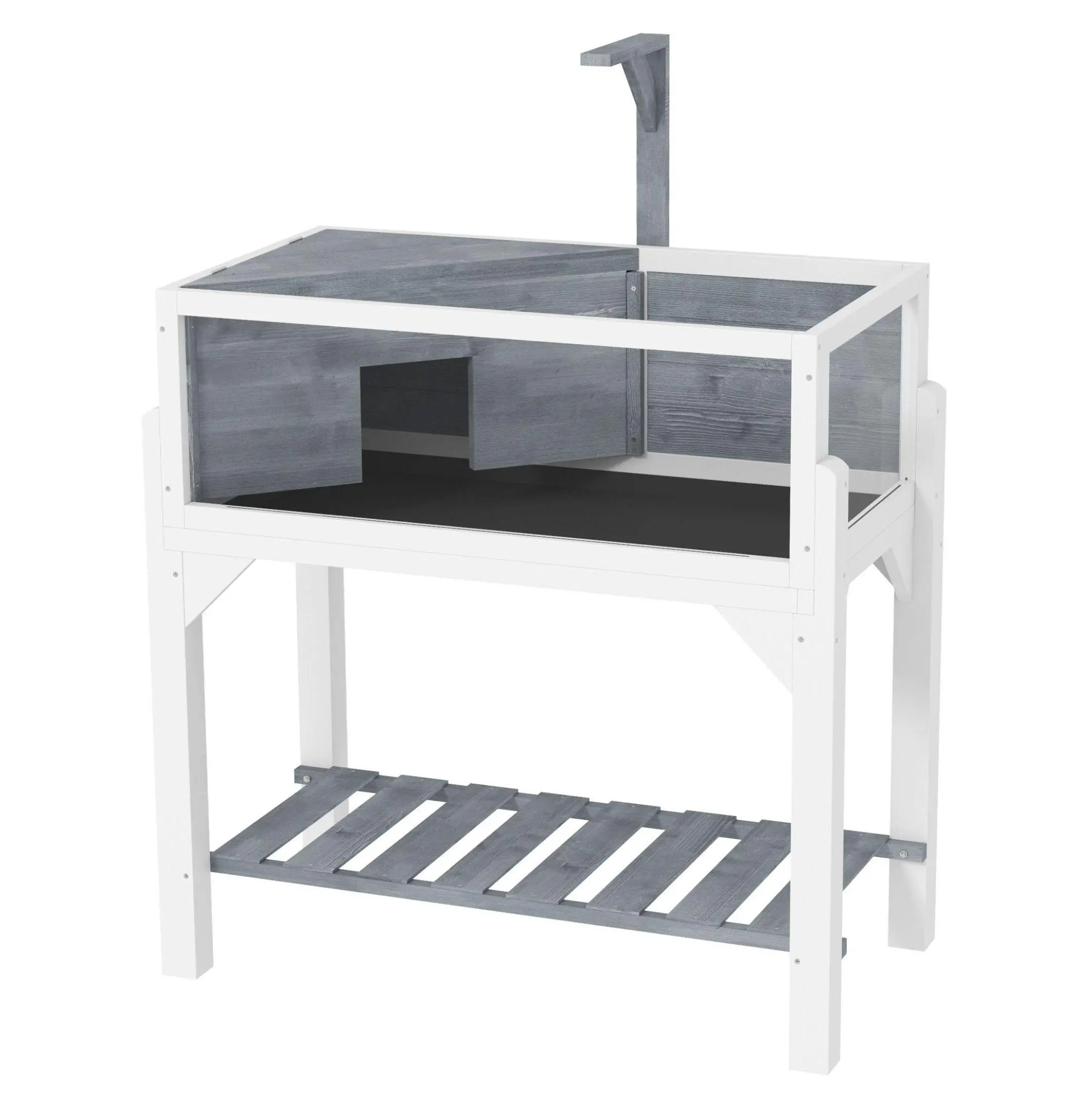 Tortoise Habitat Wooden Enclosure with Clear Windows & Lamp Holder - Gray Reptile Cage for Tortoises, Open Top, Storage Shelf