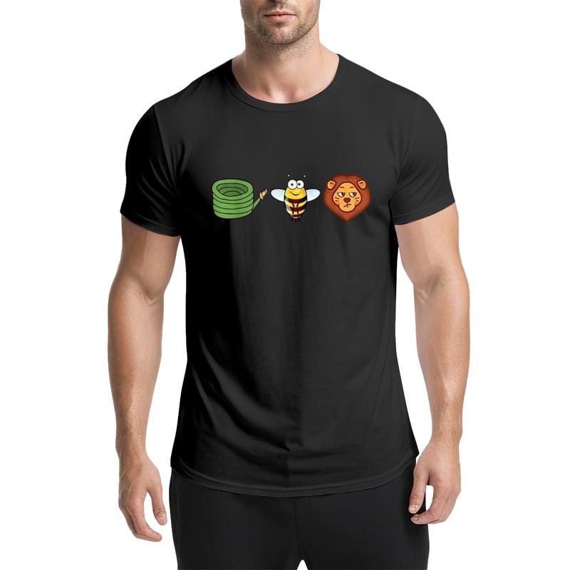 Hose Bee Lion Men's Short-Sleeve Crew Neck Graphic Print Streetwear T-Shirt - Soft Cotton Casual Menswear Top