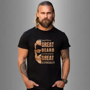 Funny Beard Shirt Wood Design, With Great Beard Comes Great Responsibility, Men's Beard T-Shirt, Funny Shirt for Men, Gifts for the Bearded graphic tee