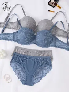 4 pcs women lace Lingerie bra panty set Adjustable supportive underwire lift shaping curves soft breathable date wear bra supportivebra blackfriday tiktokshopblackfriday