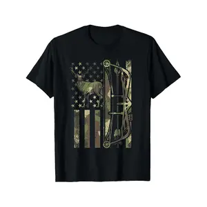 [100% Cotton] 100% Cotton Retro Camouflage Hunting T-Shirt with Deer Bow & Compound Bow - Suitable for Archery, Outdoor Activities, Year-Round Wear, Machine Washable Round Neck Tee for Bowhunting Enthusiasts