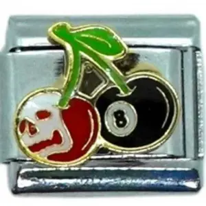 Skull Cherry and 8-Ball Italian Charm