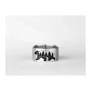 Newest Black bear forest pattern black and white landscape ring original forest small fresh diy handmade dried flower epoxy ring