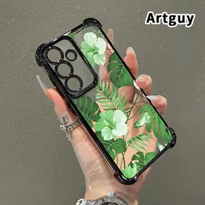 Compatible with Samsung Galaxy S23 Ultra S24 Plus S25 S22+ FE Edge Phone Case Tropical Leaf Symphony Pattern Four-Corner Drop-Resistant Electroplated Transparent TPU Soft Trendy Cover