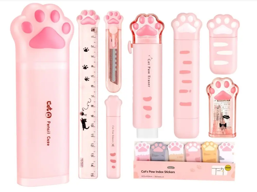Cute School Supplies, Cute Stationary, Japanese Stationery Birthday GIFS, Includes Pencil Sharpener, Eraser, Correction Tape, Ruler, Mini Scissors, Utility Knife, for Office School Supplies