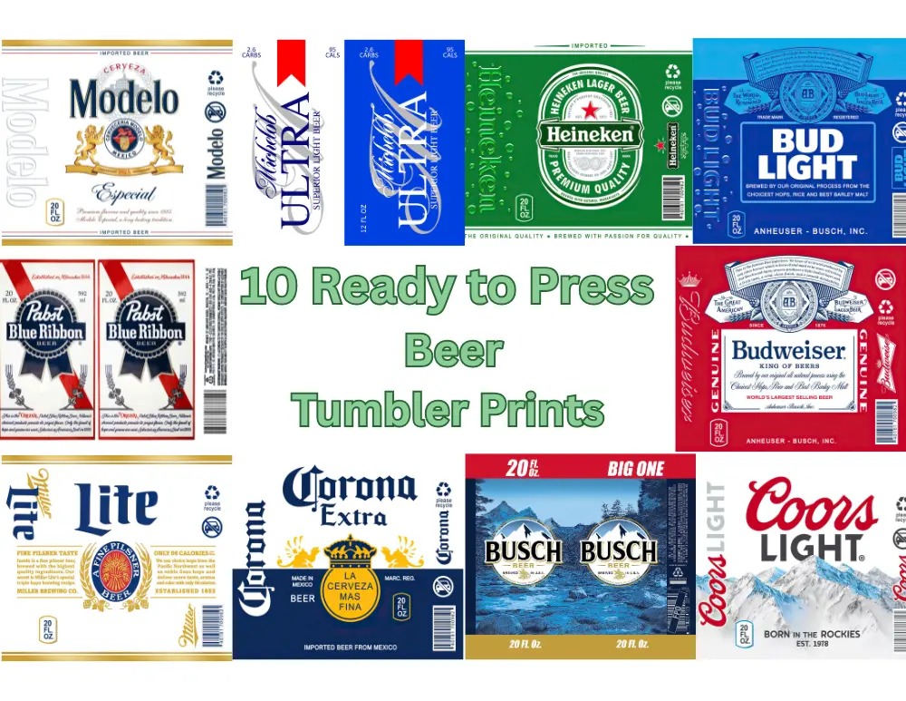 10 Pack Beer Tumbler Sublimation Prints Bundle | Ready to Press 20oz Skinny Tumbler Wraps | Funny Drinking Designs for Men | Bar Gifts | DIY Cups & Sublimation Transfers
