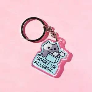 Allergy Cat Acrylic Keychain – Cute Kitty Kawaii Charm, Funny Cat Lover Keyring, Adorable Animal Bag Charm Gift