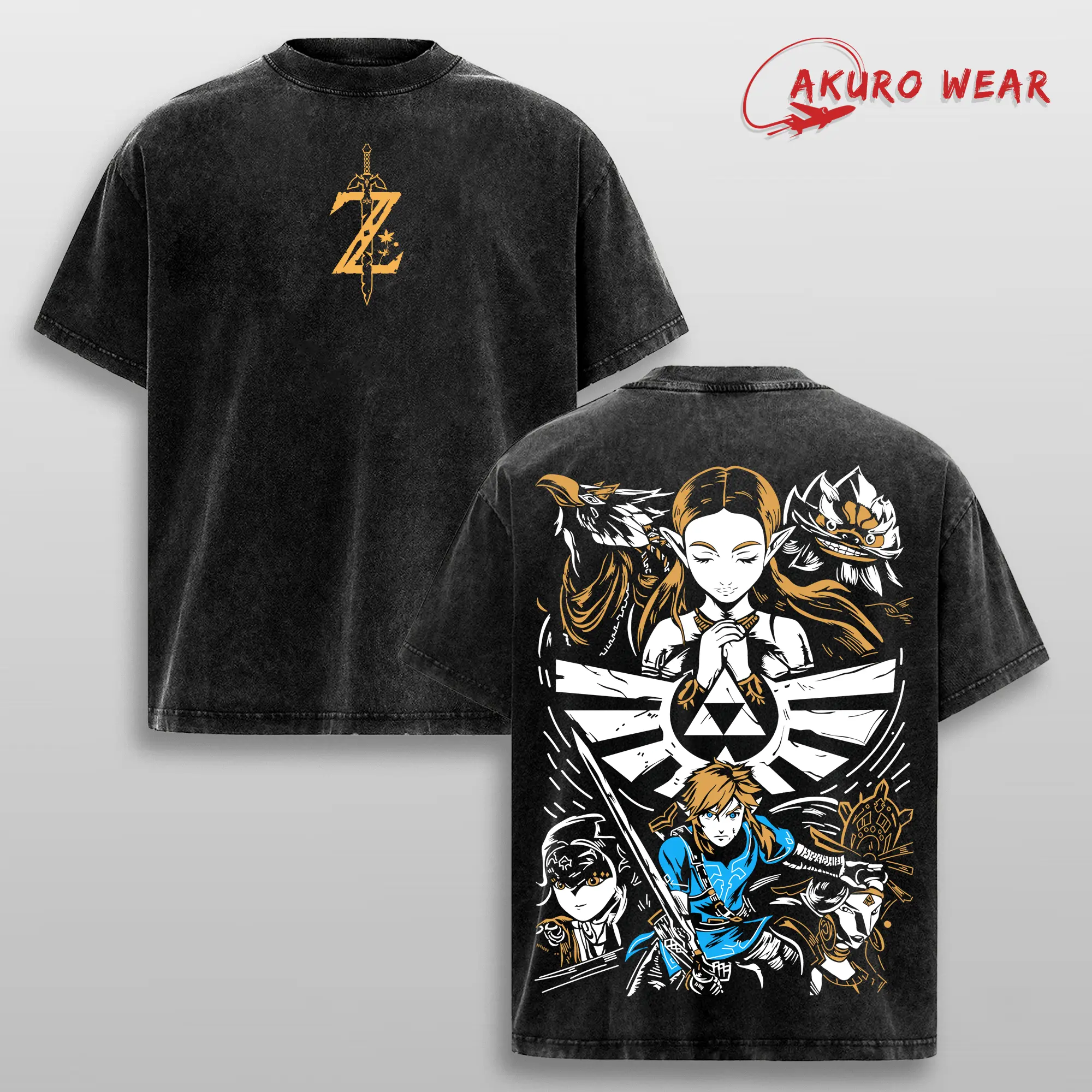 Zelda Tears of the Kingdom Washed T Shirt | Link Princess Zelda Midna Epona Triforce Graphic Tee | Hero of Hyrule Courage Wisdom Power Fantasy Game Streetwear Gift