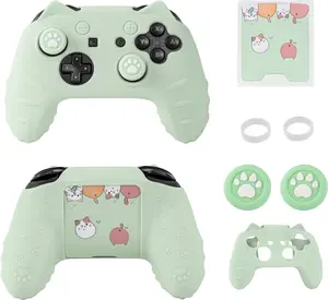 Switch Pro Controller Skin, Cute Cat Paw Switch Pro Controller Skin with Switch Pro Controller Thumb Grip Caps and Stickers - Green