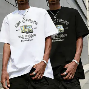 Men’s retro ice cream truck graphic T-shirt, trendy streetwear 100% cotton tee, TikTok viral trend 2026, loose oversized urban ’90s hip-hop street style casual short sleeve-an essential under $10.