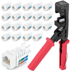 easyJACK - 45? Angled Speed Termination Keystone Tool Set - with 20-Pack of RJ45 Cat6 Keystone Jacks in White (Slim Profile Design) - Time Saver Network Punch Down Tool Cat6