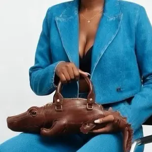 Crocodile-Inspired Novelty Handbag 19.5" X 5.5" X 5" with Adjustable Detachable Strap & Zipper Closure for Fashion Lovers