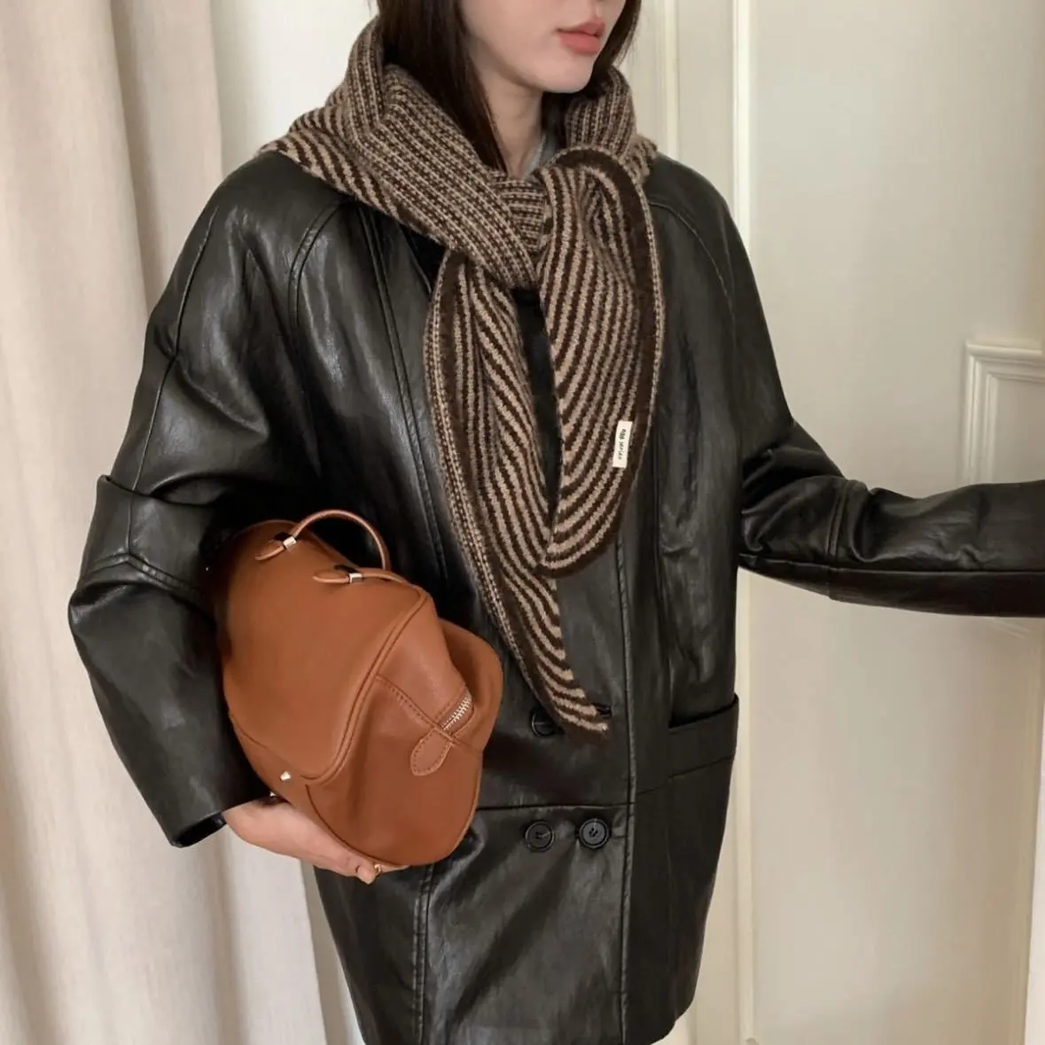 Korean quality blended shawl [brown striped]