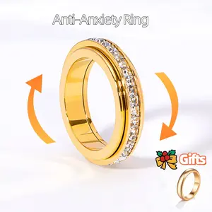 [LeBijouLab] Anxiety Ring w/ Fixed Size 5-10 For Woman | Golden Stainless Steel Fidget Ring for Man | Non Tarnished and Waterproof Spinner Ring