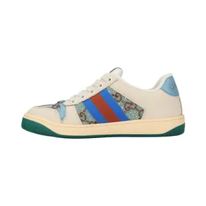 Gucci Screener Dirty Sneakers for Women – Enamel and Crystal-Embellished Low-Top Fashion Shoes in White and Green Verifiable, with credentials and supporting global authentication