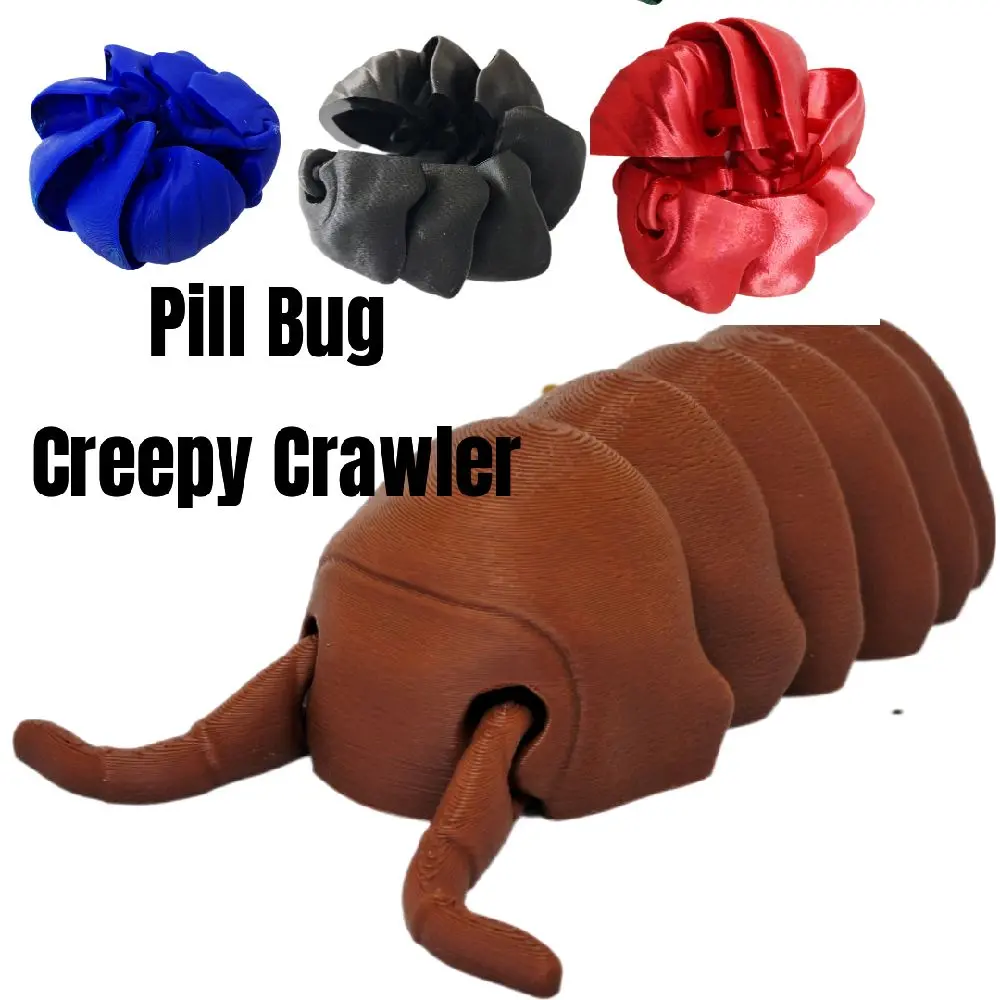 FlexiMech Creepy 6" Pill Bug Articulated 3d Printed Scary Crwaler  Insect Toy