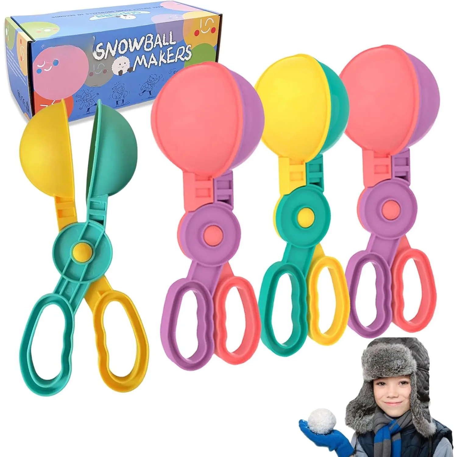 Snowball Maker 4 count Winter Snowball Tool Kit with Handle for Snow Ball Shapes Fights Outdoor Winter Toys Snow Ball Clip for    Adults