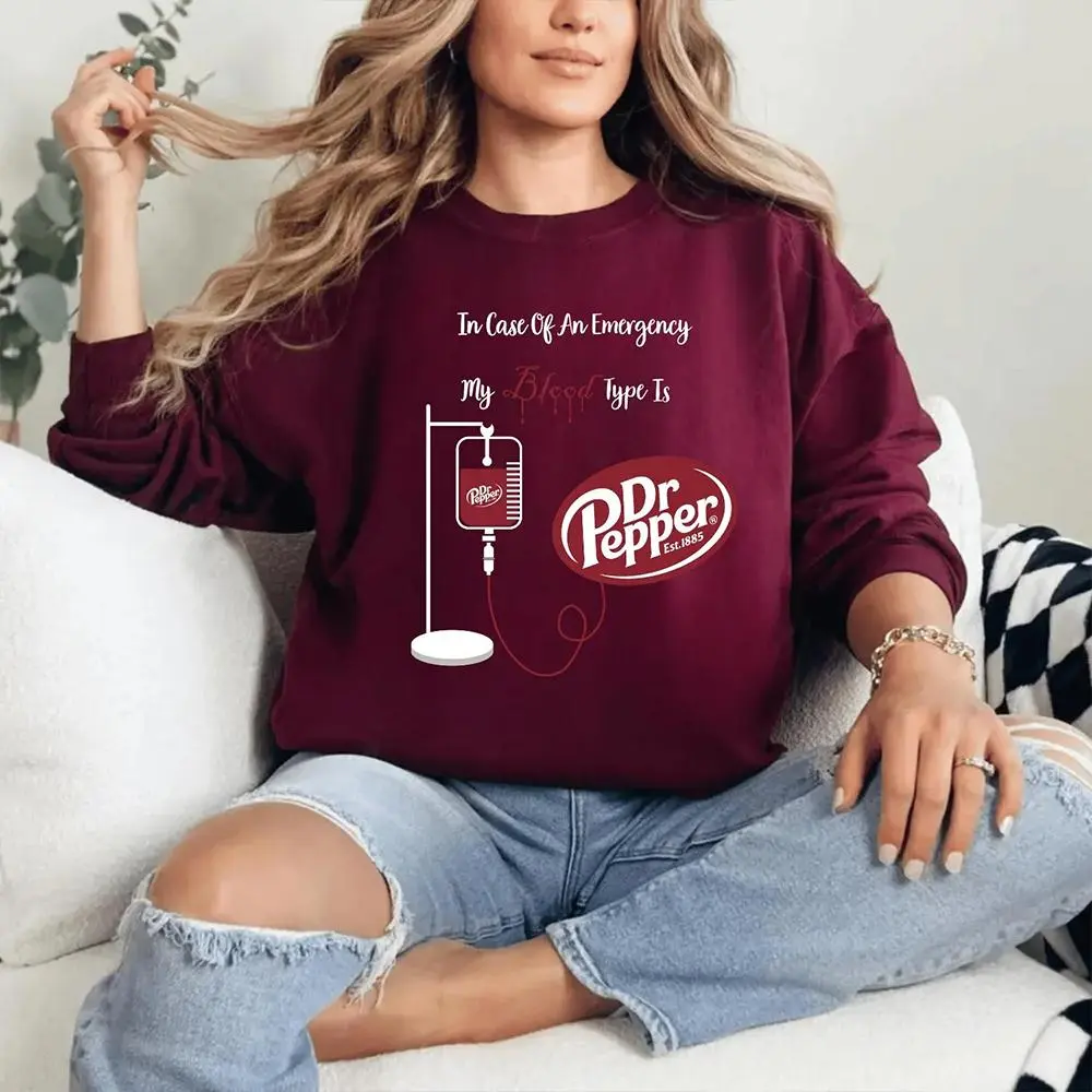 Sweatshirt for Women, My Blood Type Is Soda Crewneck, Casual Cozy Pullover, Humorous Drink Gift