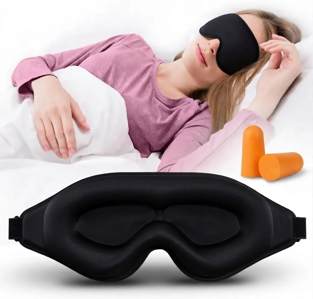 Lash Sleep Mask Sleeping Eye Mask with Earplugs ,Sleep Outdoor Eye Covers for Sleep Adjustable Sleep Mask with Nose Pad Design, Portable Eye Mask, Blackout Sleep Mask, Night Mask, Eye Cover Mask for Sleeping, Yoga, Traveling, Sleep Aid Products