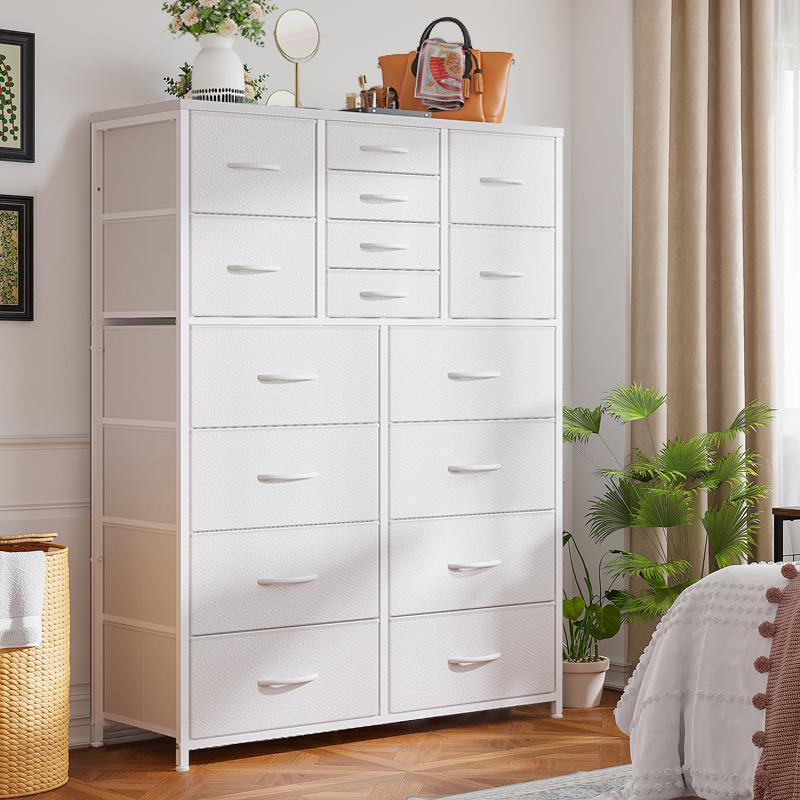Raybee Furniture 57"H 16 Drawer White Dresser with Wooden Top, Modern Tall Dresser for Bedroom & Chests of Drawers, Large Capacity Storage Cabinets for Bedrooms, Living Room, Entryways