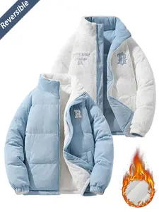 Men's Thick Warm Fleece Lined Stand Collar Jacket, Reversible Winter Outdoor Sports Coat, Machine Washable Polyester Fiber, Loose Fit, Ideal Christmas Gift, High-Quality Winter Men's Casual Jacket, Perfect for Holiday Gifting Menswear Striped