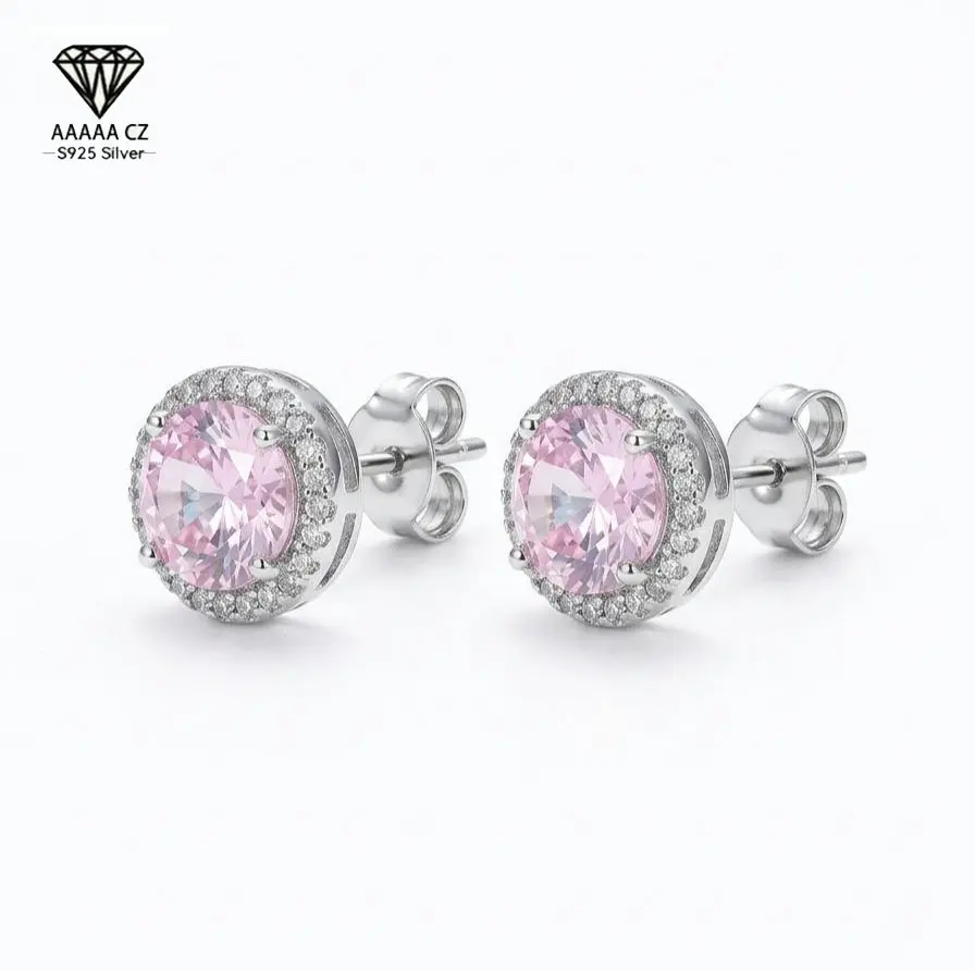 Women's Harlow Classic Stud Earrings - Blush Pink, 8mm, S925 Silver-Plated Copper Base, Hypoallergenic, Tarnish-Free, Elegant, Feminine Aesthetic, Crafted Just for Her, Daily Wear, Durable & Lustrous Finish, 8 Millimeters