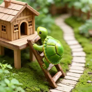Creative Turtle Climbing Stairs Statue, Garden Sculptures Statues, Garden Bonsai Decoration, Fun Scene Resin Craft, Unique Ornament for Home Decor