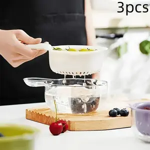 3-Piece Set Cute Duckbill Strainer with Handle, Dual-Layer Fruit Vegetable Draining Basket, Essential Kitchen Tool for Fruits & Vegetables