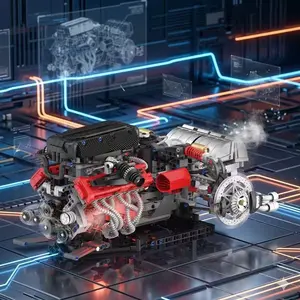 V12 Engine Assembly Kit 1610+ Pieces, LED Lighting & Spray Effect, Remote Control Electric Build Set, Stem Education Model, Ideal Gift