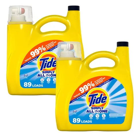 P&G Simply All-in-1 Household Laundry Detergent, Baby & Maternity Safe, Refreshing Breeze Scent Liquid, 2-Pack, 117 fl. oz., 89-Loads, Paraben-Free, Alcohol-Free, Convenient for Multiple Laundry Needs