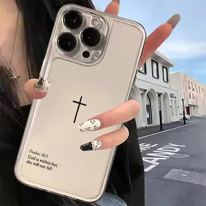 Compatible with iPhone 16 15 Pro Max Plus 14 13 12 11 X XR Bible text pattern design shockproof Non-Yellowing Crystal Transparent soft case