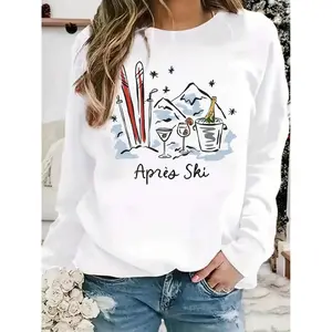Sweatshirt - Cozy Winter Pullover With Apr Ski Design, Skis & Mountain Print, Relaxed Fit Long Sleeve Sweater Skiing, Snowboarding & Casual Outfits |     All-Season Layering, White Cold Weather Apparel |     Soft WarmCasual Daily Wear Halloween Costumes