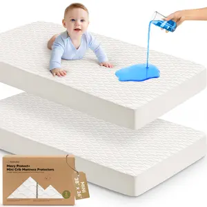 2-Pack Mini Waterproof Crib Mattress Protector - Quiet Pack and Play Mattress Pad Cover, 38" x 26" Mini Baby Crib Sheets, Soft Absorbent Quilted Cotton, Machine Washable, Easy Fit