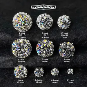 [LUMI27] 925 Sterling Silver D Color VVS Clarity Round Synthetic Moissanite Stud Earrings Set, 0.1-4 Carat, Men's Earrings for Men and Women
