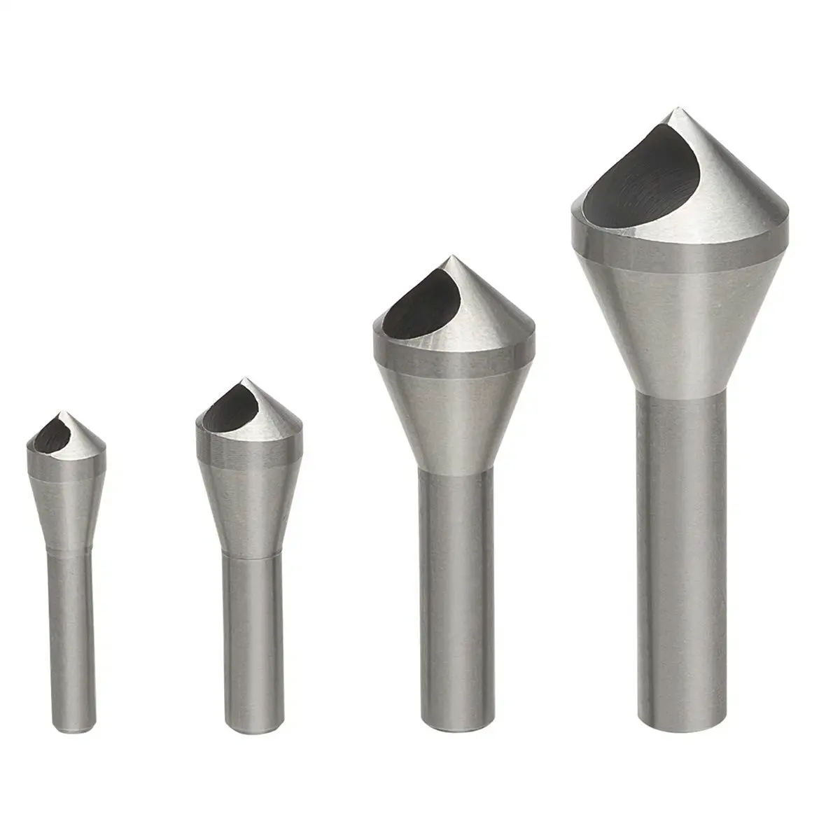 4-Piece HSS 4241 High-Speed Steel Countersink Chamfer Tool Set, 90-Degree Cone Chamfering 0-Flutes Cutter with Round Shank, Cross-Hole Deburring Drill Bits for 2-5mm/5-10mm/10-15mm Metal, Wood (Home Supplies)