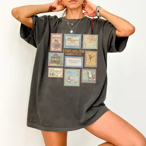 Stars Hollow Stamps Comfort Colors Shirt, Retro Fall Design, Autumn Festival Gift, For TV Show Fans, Lukes Diner Shirt, Cozy Season Top