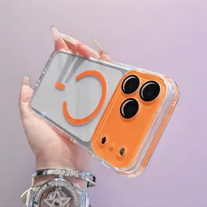 Customized Crystal Clear Magnetic Phone Case with Built-in Lens Film - High-End Protective Cover for iPhone 13,14,15,16,17 Pro,17 Pro Max, Suitable for Outdoor Use