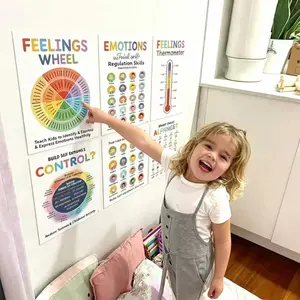 12pcs Homeschool Calm Corner Visuals Posters Set, Feelings Wheel & Coping Skills Alphabet Posters, Daily Emotional Check-In Breathing Exercises Charts, Kids Emotional Regulation Posters for Home Bedroom Playroom