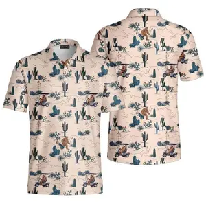 Bigfoot Desert Golf Polo Shirt for Men | Funny Sasquatch All-Over Print Lightweight Summer Golf Shirt, Gift for Him