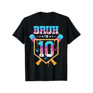 10th Birthday T-Shirt - Baseball & Ice Cream Drip Graphic Tee with "I'm 10" Text - Unisex Birthday Party Outfit - Soft Breathable Shirt for Boys & Girls - Birthday, Sports Events - Machine Washable Casual Top Vintage Street Style Fur Collar Hoodie concert