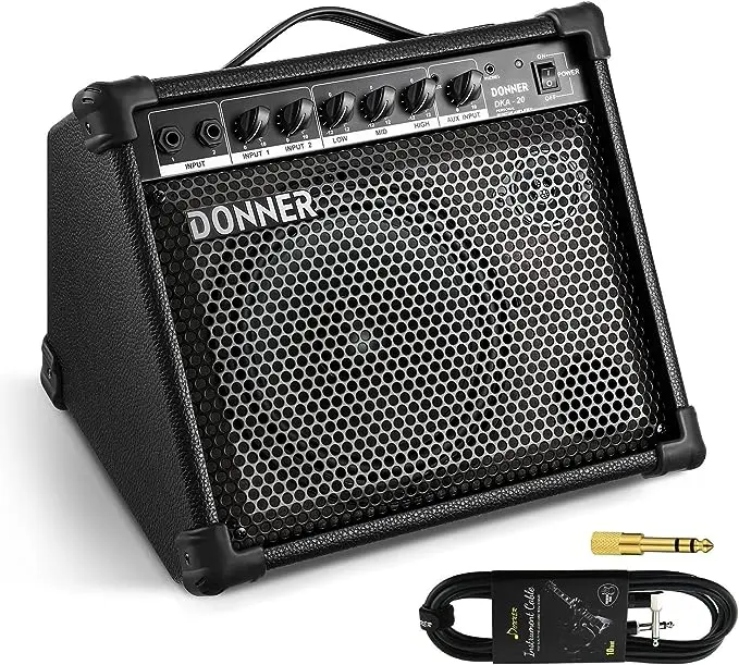 Donner DKA-20 Keyboard Amplifier 20 Watt Keyboard AMP with Aux in and Two Channels, Bass Guitar Amp, Piano Amplifier, Electronic Drum Speaker Support for Microphone Input Donner DKA-20 Keyboard Amplifier 20 Watt Keyboard AMP with Aux in and Two Channels, Bass Guitar Amp, Piano Amplifier, Electronic Drum Speaker Support for Microphone Input