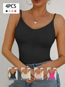 4PCS Women's Shapewear Spaghetti Strap Tank Tops, Sexy Backless Adjustable Straps, Waist Cinching Abdomen Slimming, Casual Innerwear Outerwear, Adjustable Body Shaper